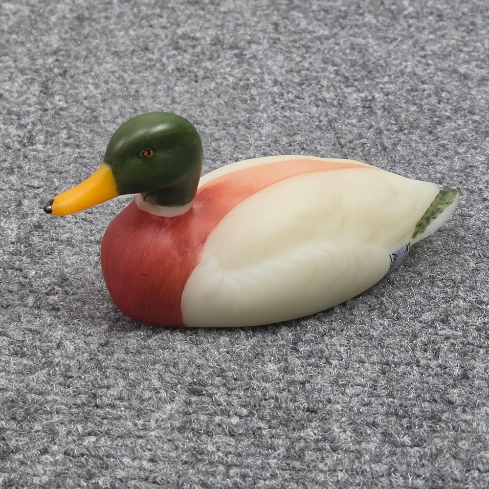 Vintage Fenton Glass Mallard Duck Figurine Signed Marilyn Wagner Folk Art 80s